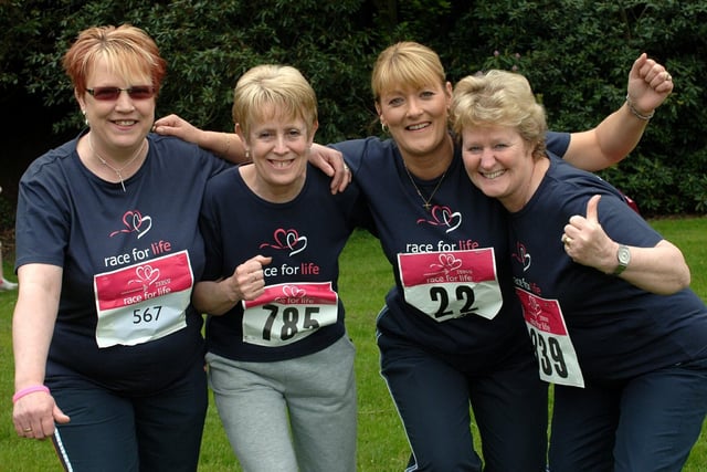 2005 - Angela Cash, third from left, with Linda Ashall, Chris Cash, Irene Ashurst after completing this year's Race for Life at Haigh Hall.