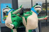 Maddie Doran, 16, and 15-year-old Eva Wilkinson ran four miles from Standish to Orrell wearing huge inflatable frog costumes.