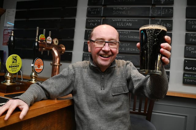 WIGAN - 08-02-23  Twisted Vine ale house, Ashton-in-Makerfield, celebrates the fifth anniversary.  Owner Bob Nelson.