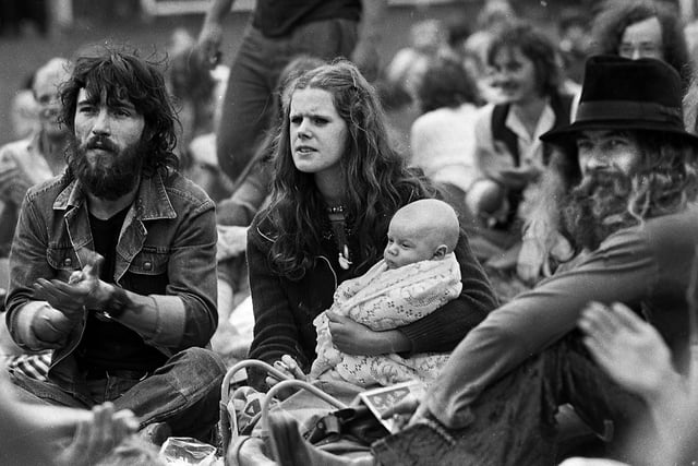 Fans at the July Wakes Folk Festival at Park Hall, Charnock Richard, on Saturday 24th of July 1976. 