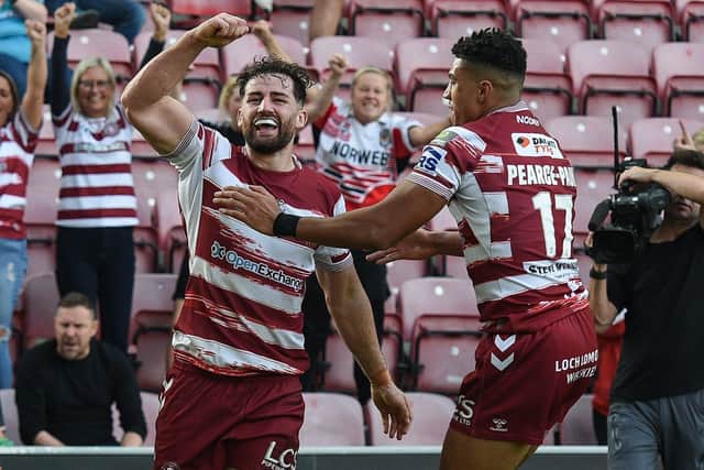 Toby King celebrates try against Hul KR