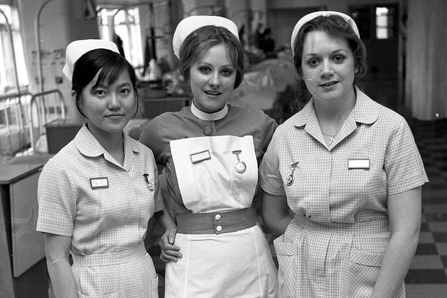 RETRO 1975 Nurses at Wrightington Hospital are pictured wearing their newly styled uniforms in April 1975