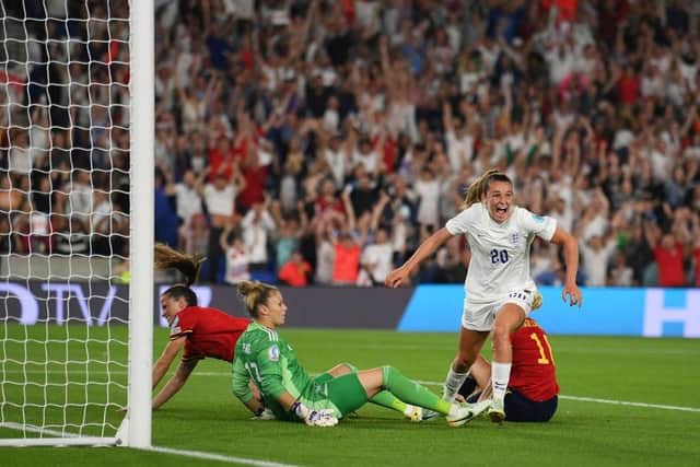 Ella Toone celebrates after scoring against Spain in the quarter-final