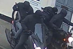 Police are searching for these four men in connection with two violent robberies in Skelmersdale
