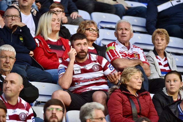 Wigan Warriors fans at the DW Stadium for the game against Salford Red Devils.