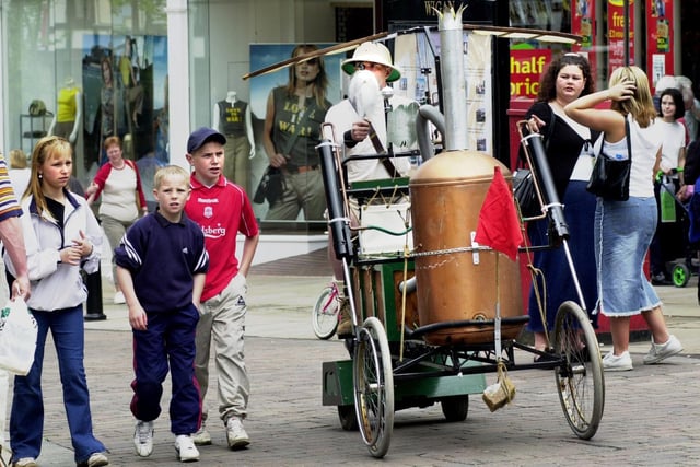 Many strange contraptions toured the streets of Wigan during the Maydayze Festival on Saturday 26th of May 2001.