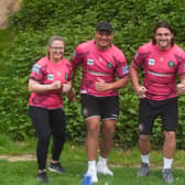 Wigan Race for Life at Haigh Woodland Park. Wigan Warriors L-R Rachel Thompson, Patrick Mago, Liam Byrne and Georgia Wilson.