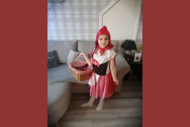 Emmie, 7, dressed up as Little Red Riding Hood.