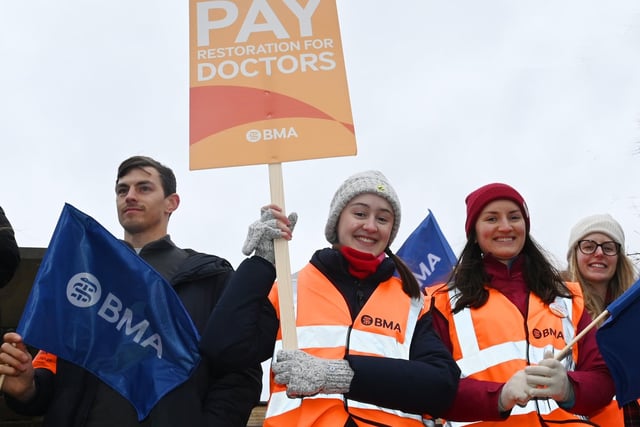 Junior doctors and their supporters wrapped up warm for the picket line