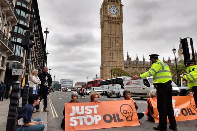 54 protesters were arrested on suspicion of wilful obstruction after environmental protesters blocked roads in central London (Photo by Just Stop Oil)
