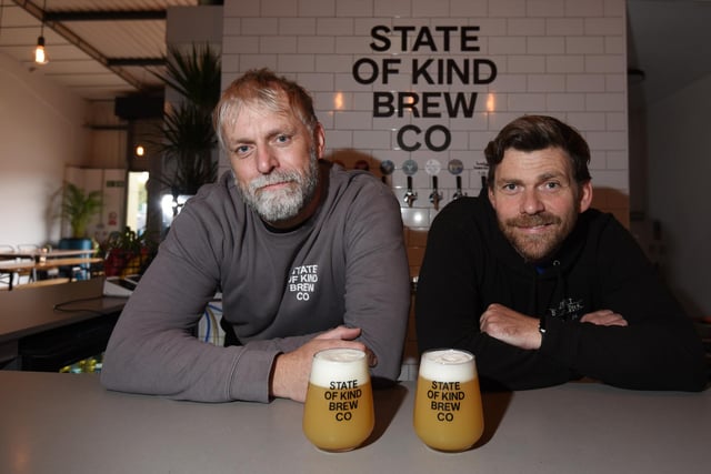 Head brewer Stuart Hazelden and brewery owner and founder John Rawcliffe in the tap room.