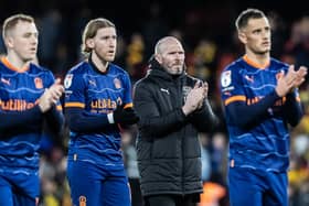 Blackpool's manager Michael Appleton (2nd right) applauds his side's travelling supporters at the end of the match 

The EFL Sky Bet Championship - Watford v Blackpool - Saturday 14th January 2023 - Vicarage Road - Watford