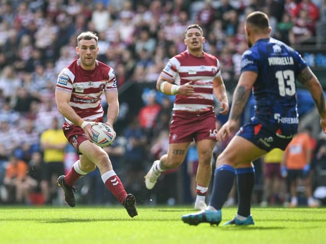 Harry Smith in action against Hull KR during the Super League semi-final at the DW Stadium