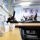 Hand sanitiser in a classroom during the pandemic