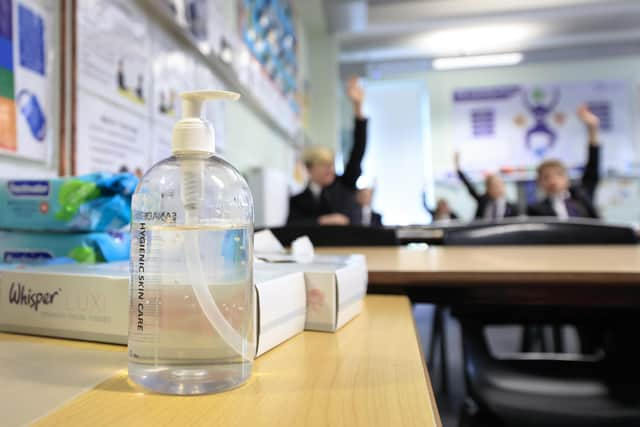 Hand sanitiser in a classroom during the pandemic