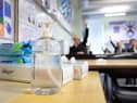 Hand sanitiser in a classroom during the pandemic