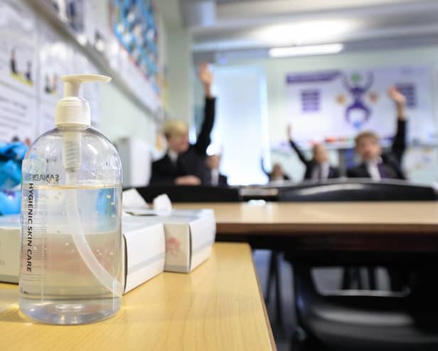 Hand sanitiser in a classroom during the pandemic
