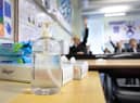 Hand sanitiser in a classroom during the pandemic