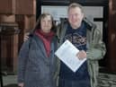 Coun Jenny Bullen and Terry Galloway at Wigan Town Hall