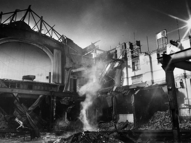 A piano still stands on the stage in the middle of the demolition of Wigan Casino in 1983 as a poignant reminder of its musical past.
