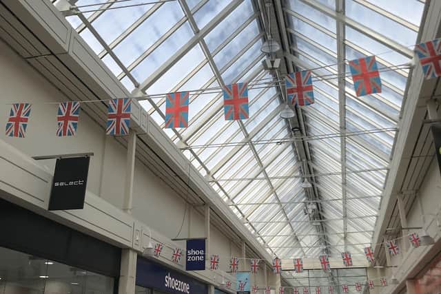 The bunting is out in the Spinning Gate shopping centre