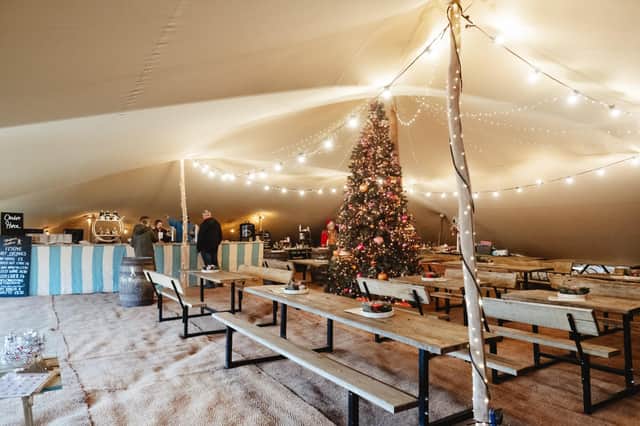 Inside the Christmas tipi.