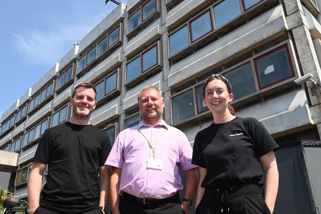 From left, Tim Heatley founder of Capital&Centric,  Conrad Heald town centre retail and facilities manager at Wigan Council and Sabine Dunstan Capital&Centric development manager outside Wigan Civic Centre on Millgate.