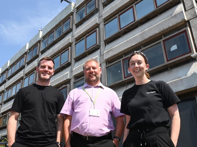 From left, Tim Heatley founder of Capital&Centric, Conrad Heald town centre retail and facilities manager at Wigan Council and Sabine Dunstan Capital&Centric development manager outside Wigan Civic Centre on Millgate.