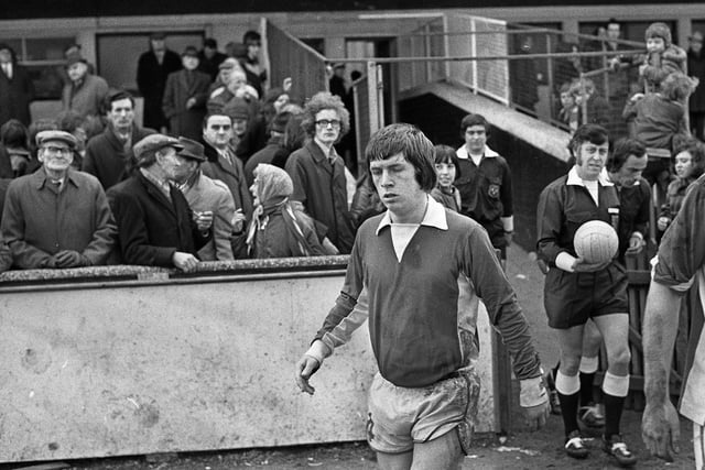Wigan Athletic mid-fielder Tommy Gore comes onto the field for the second half during his debut in the Northern Premier League match against Buxton at Springfield Park on Saturday 19th of January 1974. Latics won the match 5-0 with goals from Albert Jackson 3, Kenny Morris and Mickey Worswick.