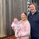Laura Hudson with husband Sam and baby Aurora
