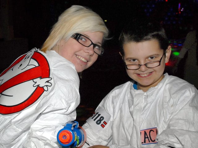 Alex and Zach Hill as ghostbusters