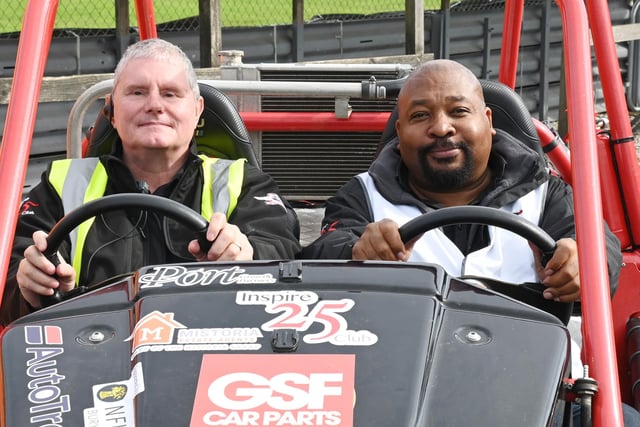 Founders of  Speed of Sight charity, Mike Newman, left,  who is blind and holds many world records for being the fastest blind driver and John Galloway, right.
