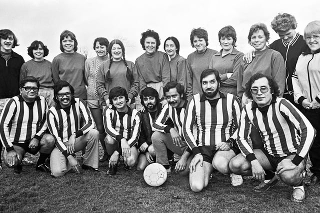 Doctors and nurses from Billinge Hospital who took part in a charity football match in aid of the David Mather Geriatric Unit at Billinge in November 1975.