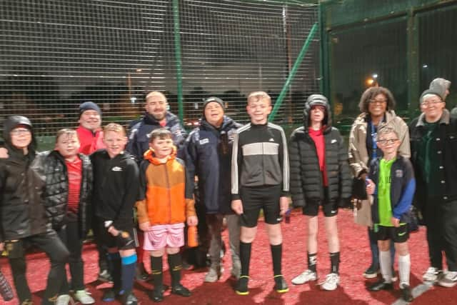 A training session for children with SEND at East Leigh AFC, attended by Gaynor Kirrane, from SenSability and Coun Jess Eastoe, right