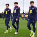Luke Chambers (centre) has been away on international duty this week with England Under-20s