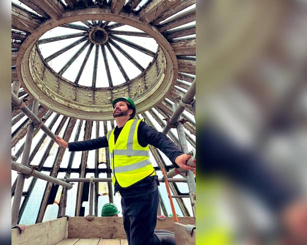 The historic glass cupola at Wigan's Haigh Hall undergoing restoration