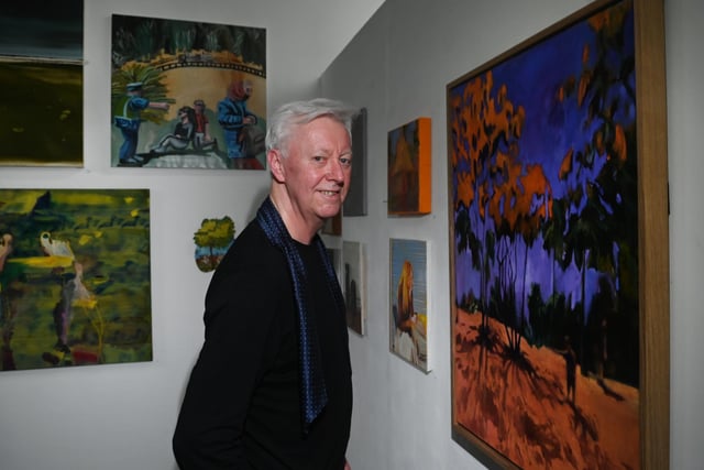 Brian Whitmore admires the SPLIT2 exhibition at Cross Street Arts, Standish.