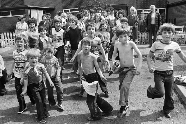 Young residents of Top Lock, New Springs, enjoy a street disco on Monday 6th of August 1979.