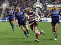 Marshall scored his 100th try for Wigan in the victory over Wakefield Trinity.