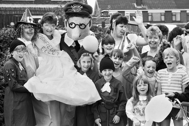 Gala Queen, Rachel Donnelly, is chaired at Highfield Grange Gala on Sunday 30th of August 1987.