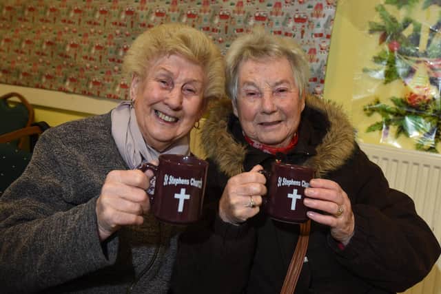 Olive and Margaret enjoying a brew