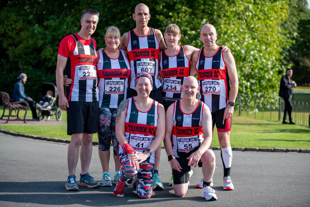 The 10th annual Wigan 10k, Mesnes Park Wigan. Pictured; Trawden AC (from Left to Right) Ashley Eastwood, Maxine Betts, Kevin Betts, Clare Mead, Debra Wilson, John McDonald.