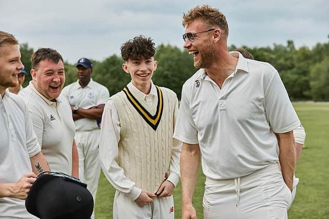 Andrew Flintoff shares a joke with his new team