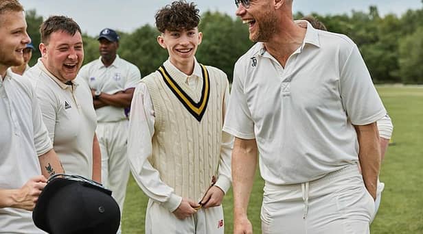 Andrew Flintoff shares a joke with his new team