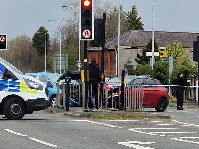 The scene of the crash on Atherleigh Way, Leigh