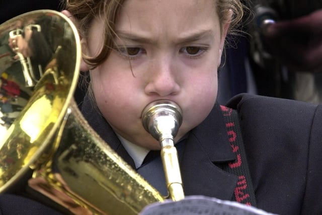 St George's day parade - Youngest member of North Ashton Band 10 years old Barbara Grant concentrates as she plays her baritone horn.