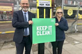 Coun Prescott, and Coun Yvonne Klieve, Lead Member for District Centres and Night Time Economy with the ballot bin.
