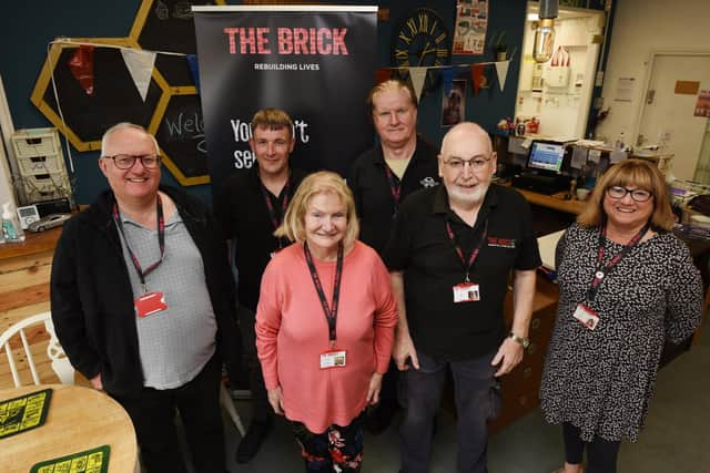 Volunteers Andrew Turton, Kevin Barr, Theresa Winnard, Tony O'Dwyer, Bill Houghton and Jean Groves at The Brick Works