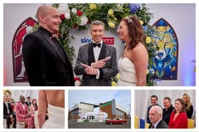Warriors fans John Synott and Sharon Jukes share the big day with Michael Buffer and selected rugby league royalty