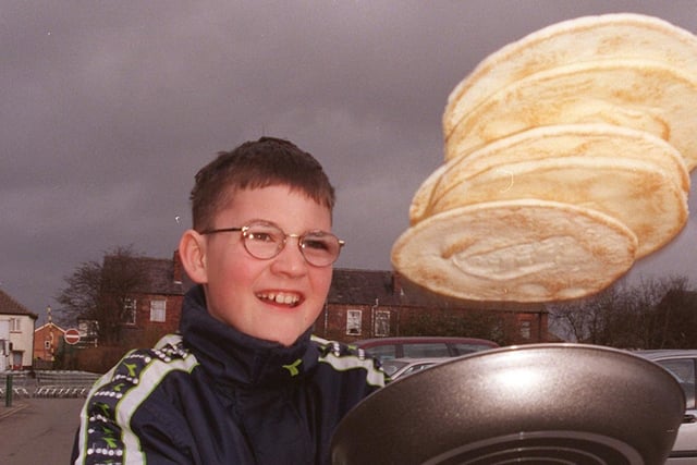 Anthony Shaw, 11,  one of the the winners of  the Pancake Day race at Asda in Golborne in 1999.